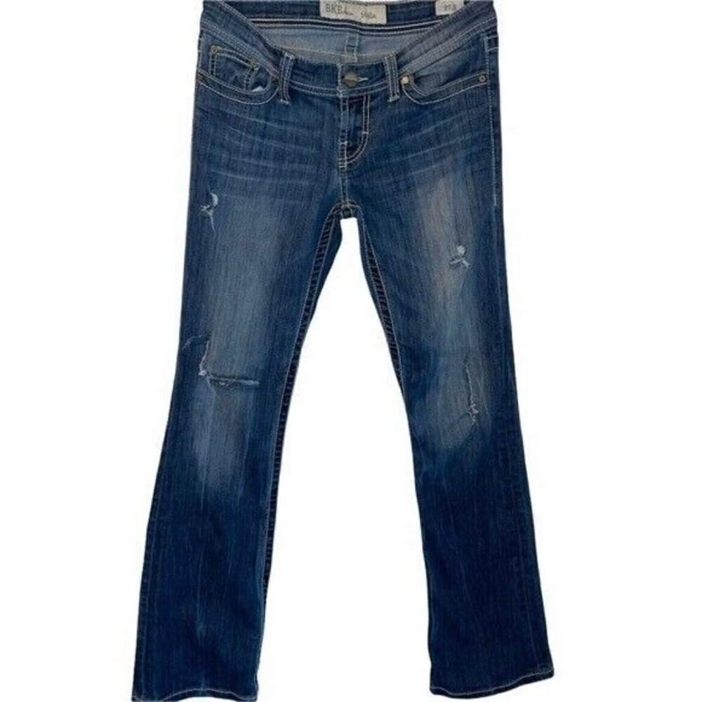 BKE Buckle Stella Distressed Boot Cut Low Rise Denim Blue Jeans Size 27